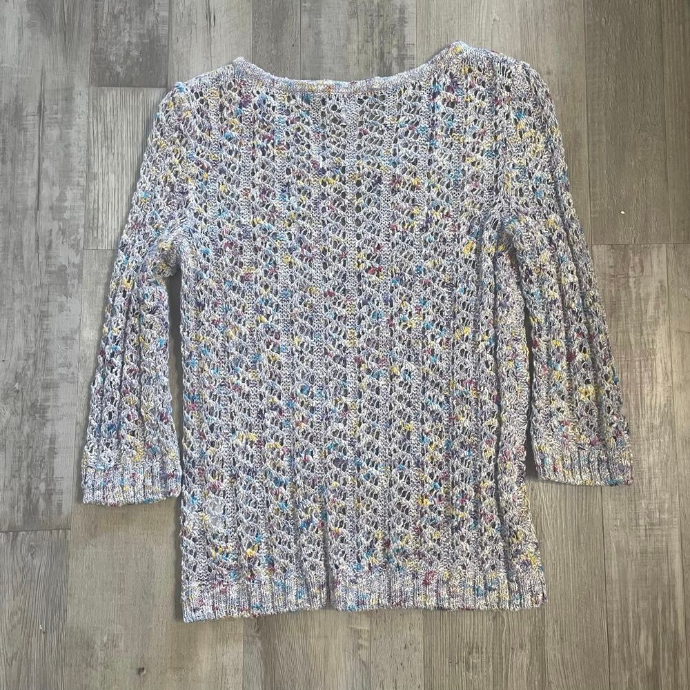 ST JOHN SPORT Multi-Season Blue Multi Open Knit Pullover Sweater PETITE - Picture 13 of 15